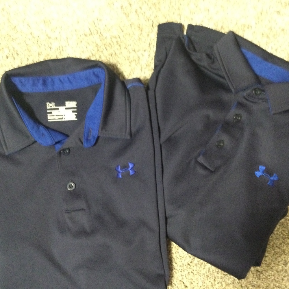2 Mens or Boys under armour golf shirts navy blue size small